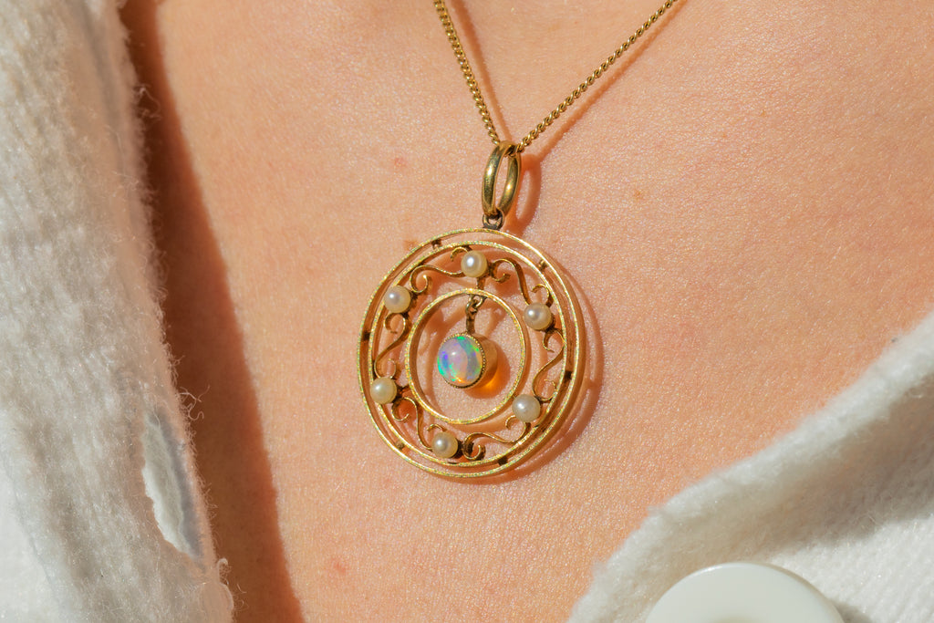 Antique 15ct Gold Opal Pearl Pendant