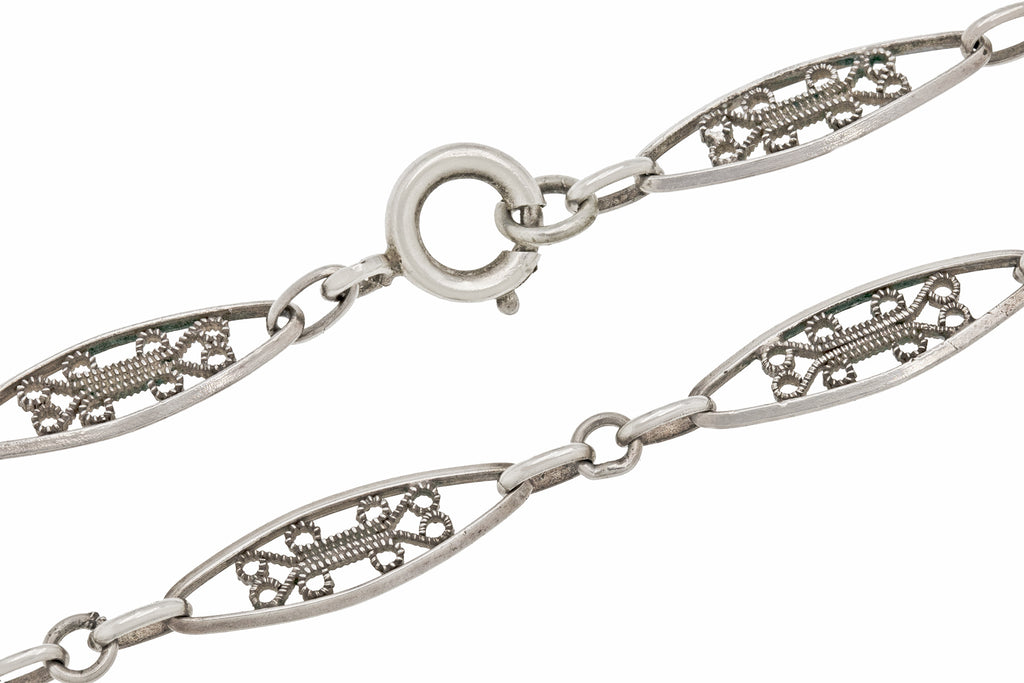 19" Antique French Silver Filigree Chain, 12.5g