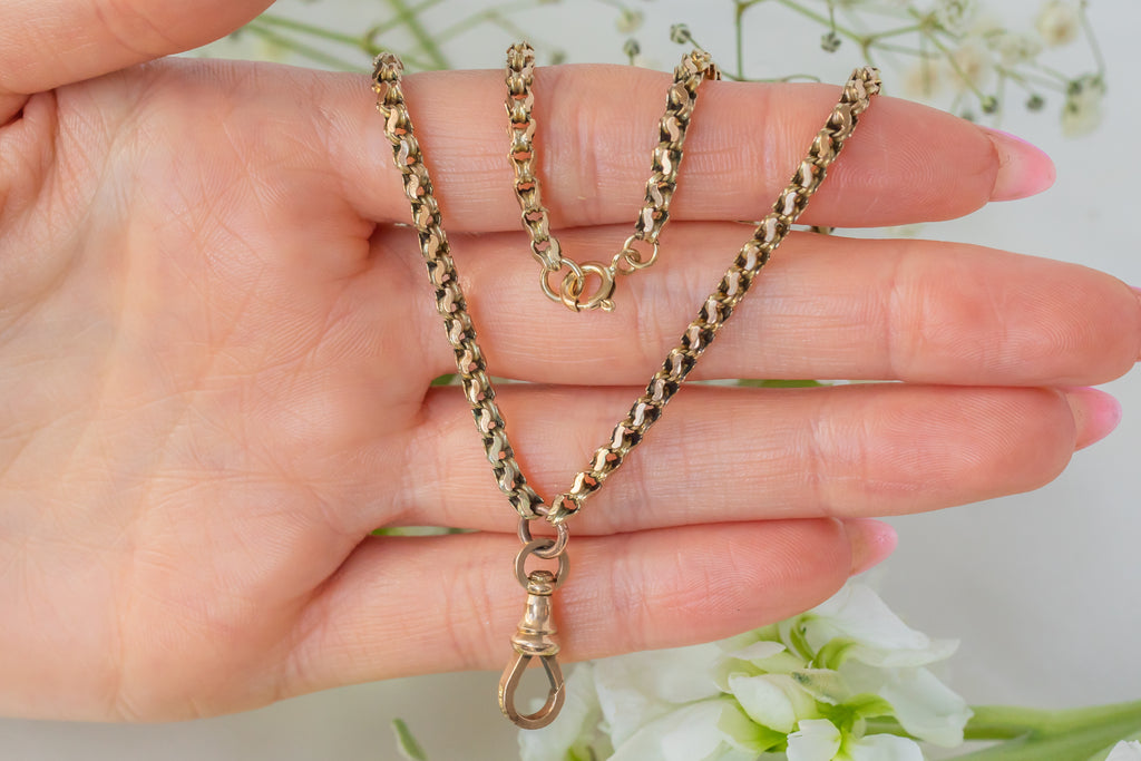 16" Antique 9ct Gold Chain with Dog-Clip, 11.3g