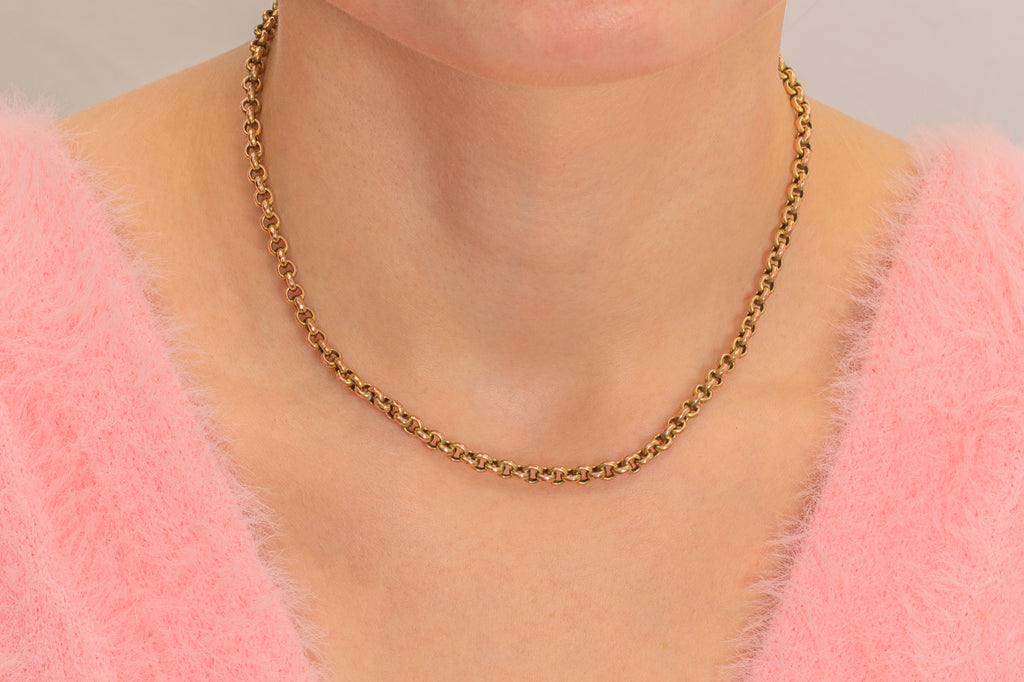 15" Antique 9ct Gold Faceted Belcher Chain, 7.7g