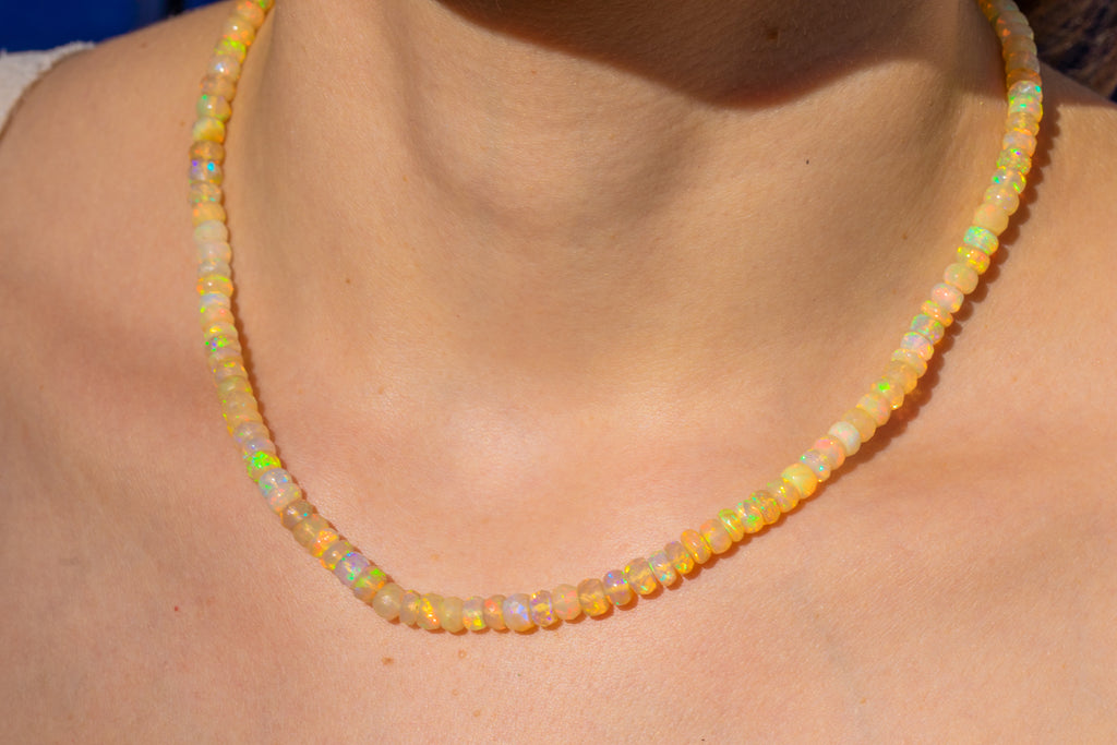 9ct Gold Natural Opal Beaded Necklace