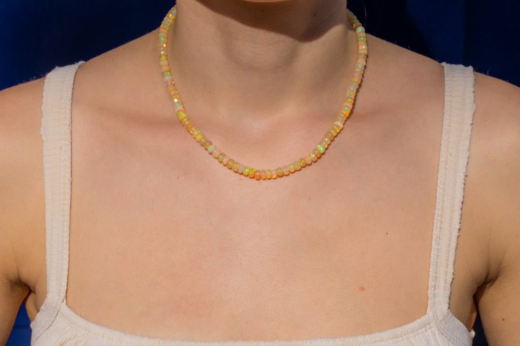 16" Antique 9ct Gold Opal Beaded Necklace