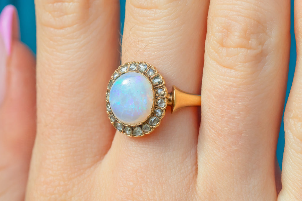 Victorian 18ct Opal Rose-Cut Diamond Cluster Ring, 2.30ct Opal