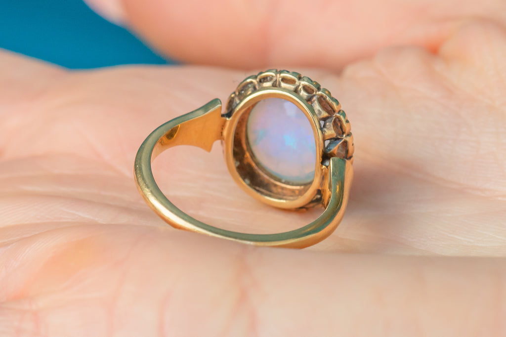 Victorian 18ct Opal Rose-Cut Diamond Cluster Ring, 2.30ct Opal