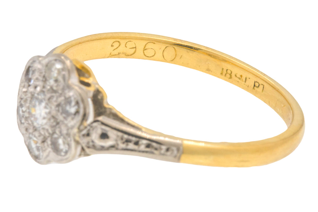 Edwardian Diamond Daisy Cluster Ring 0.20ct, 18ct Gold & Platinum