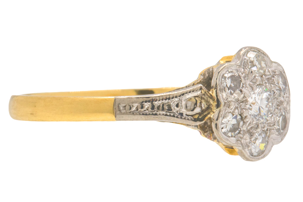 Edwardian Diamond Daisy Cluster Ring 0.20ct, 18ct Gold & Platinum