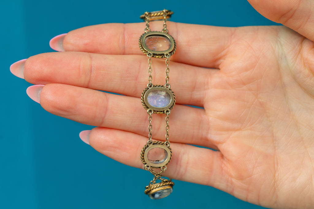Reserved- Antique 9ct Gold Moonstone Bracelet, 32.00ct