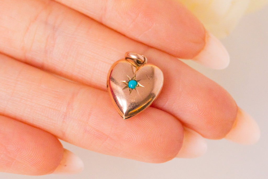 Antique 9ct Gold Turquoise Heart Charm