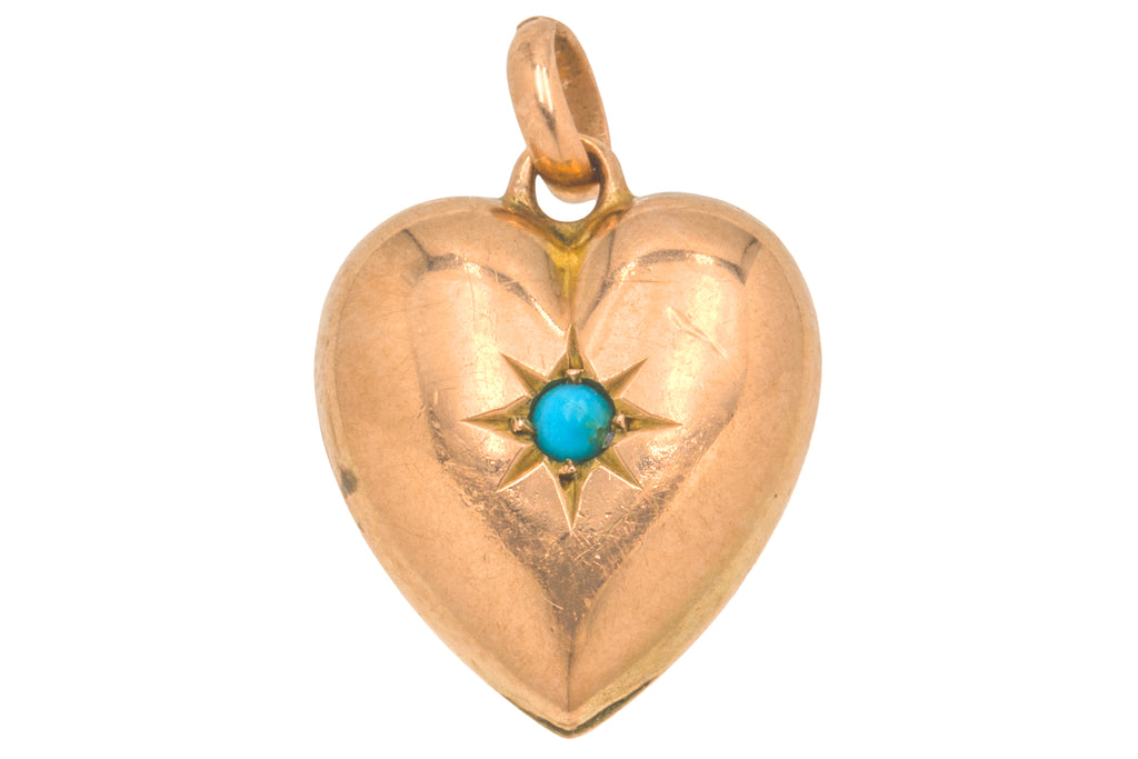 Antique 9ct Gold Turquoise Heart Charm