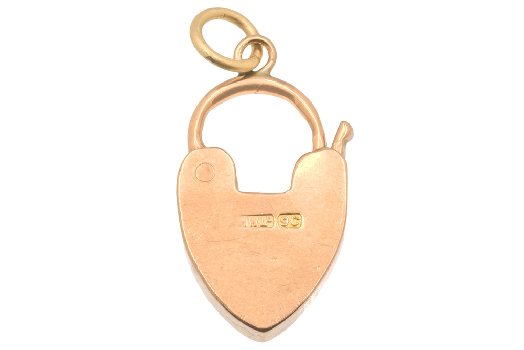 Antique 9ct Gold Engraved Heart Padlock Pendant