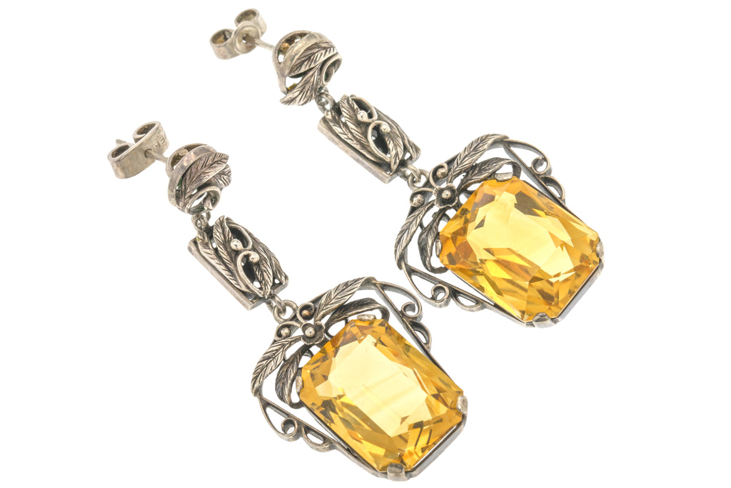 Arts & Crafts Silver Citrine Drop Earrings (20.00ct), Attributed to Bernard Instone