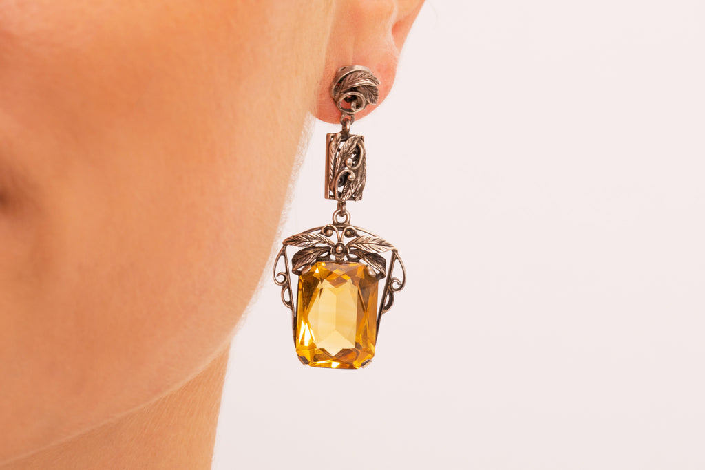 Arts & Crafts Silver Citrine Drop Earrings (20.00ct), Attributed to Bernard Instone