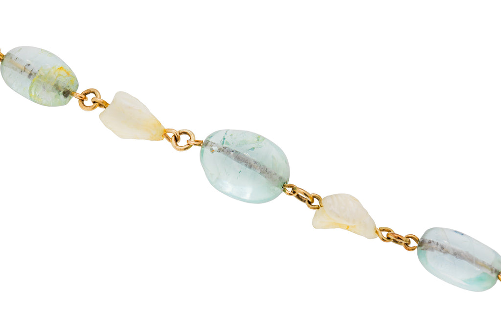 Art Nouveau 9ct Gold Aquamarine Pearl Bracelet