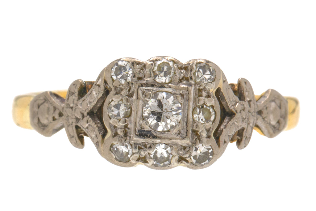 Art Deco 18ct Gold Square Platinum Diamond Ring