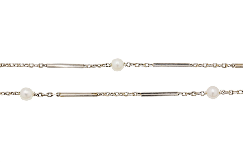 Edwardian Platinum Pearl Necklace, Dog-Clip & Bolt-Ring Clasp