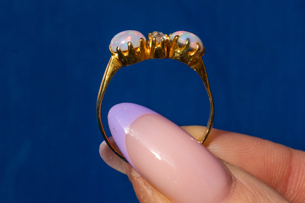 Antique 18ct Gold Opal Diamond Ring, 0.60ct Opal