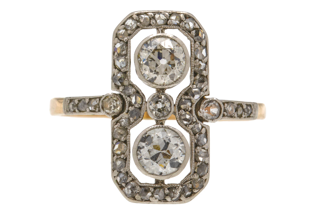 Art Deco 15ct Gold Platinum Toi-et-Moi Diamond Ring, 1.00ct