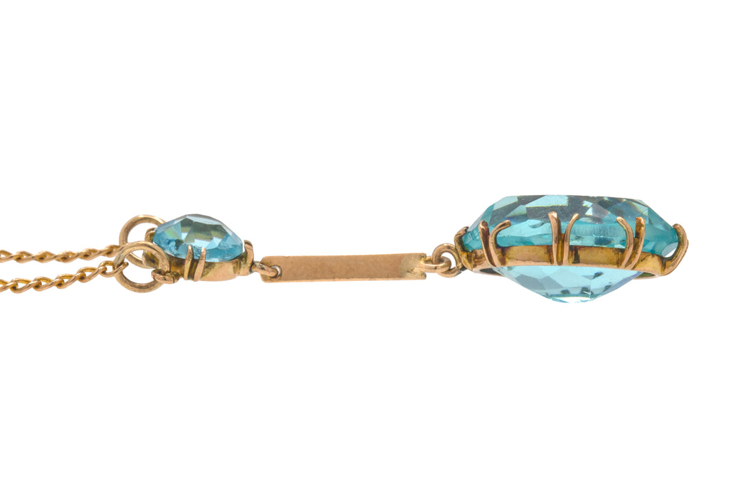 Antique 9ct Gold Blue Paste Drop Necklace