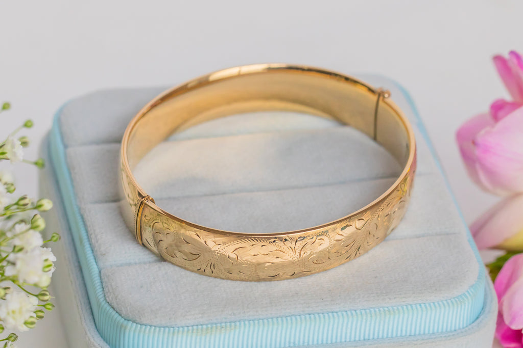 9ct Rolled Gold Engraved Bangle, 7"