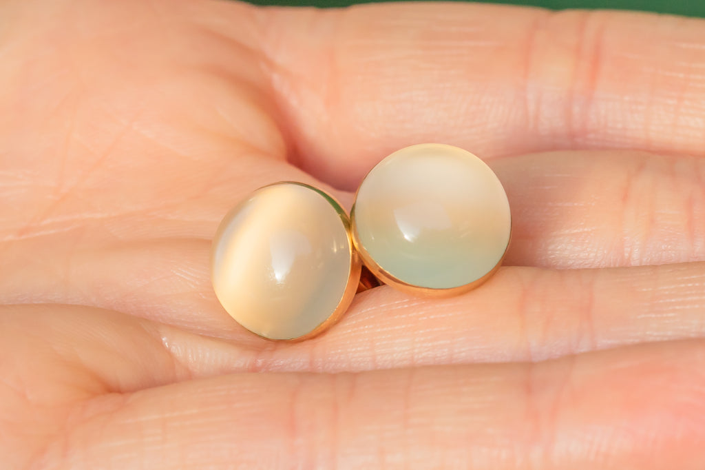 Large 9ct Gold Cat's Eye Moonstone Cabochon Stud Earrings, 12.00ct