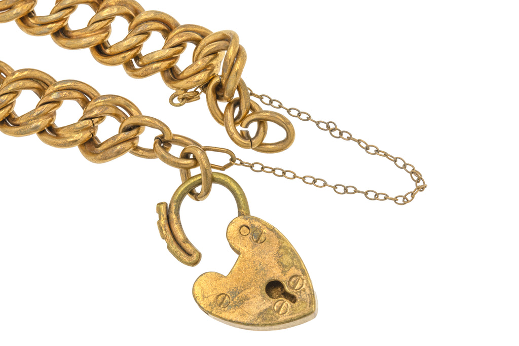 Rolled Gold Heart Padlock Bracelet