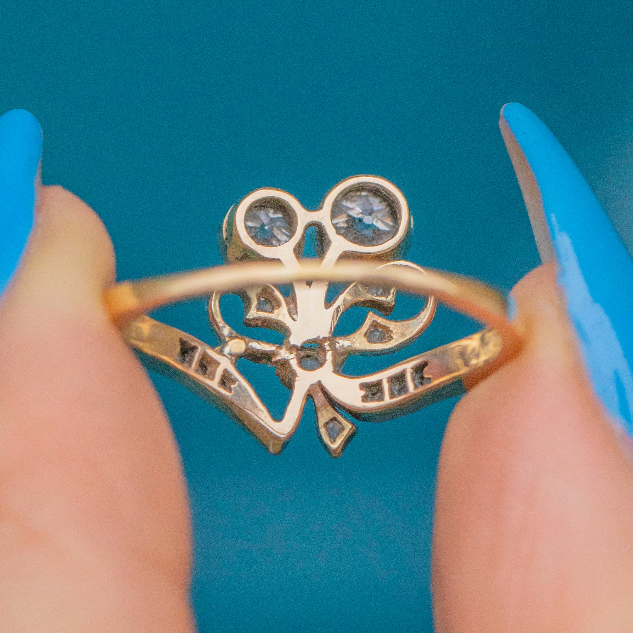 Rare Antique 18ct Gold Diamond Ribbon Bow Ring