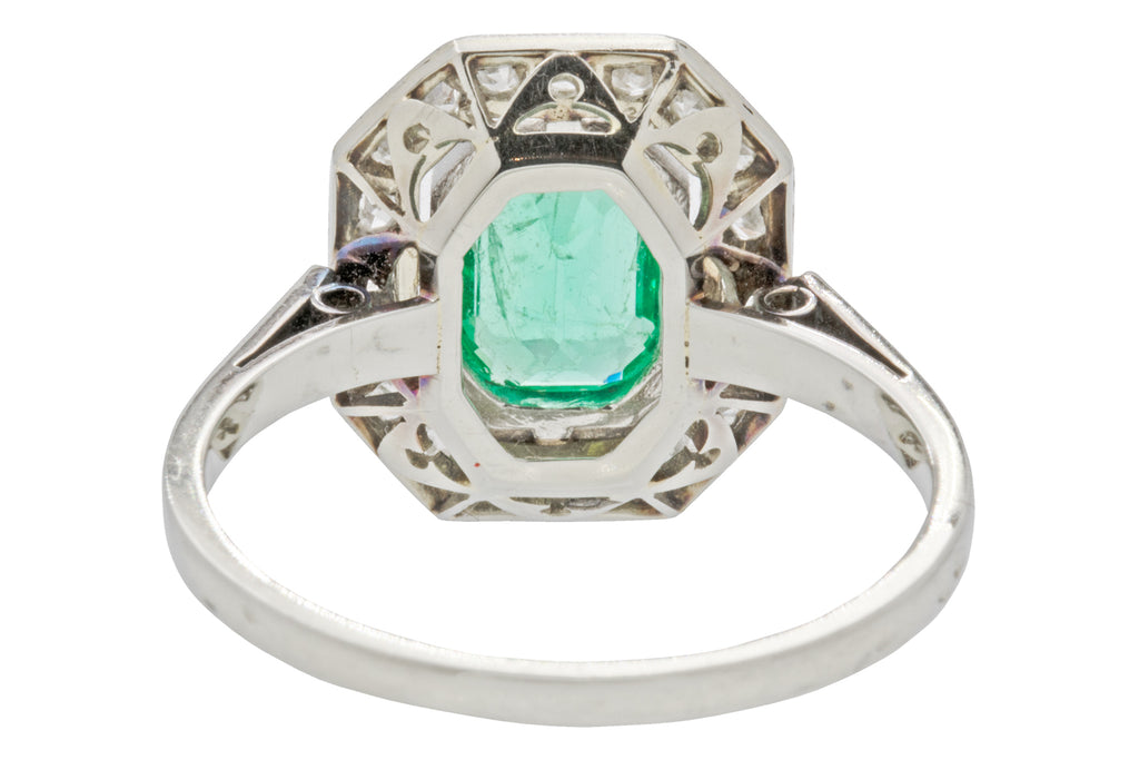 Antique French 18ct Gold Emerald Diamond Cluster Ring, 0.50ct Emerald