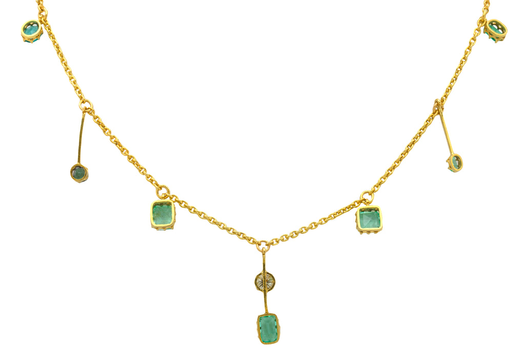 Antique 18ct Gold Emerald Diamond Fringe Necklace, 1.80ct Emeralds
