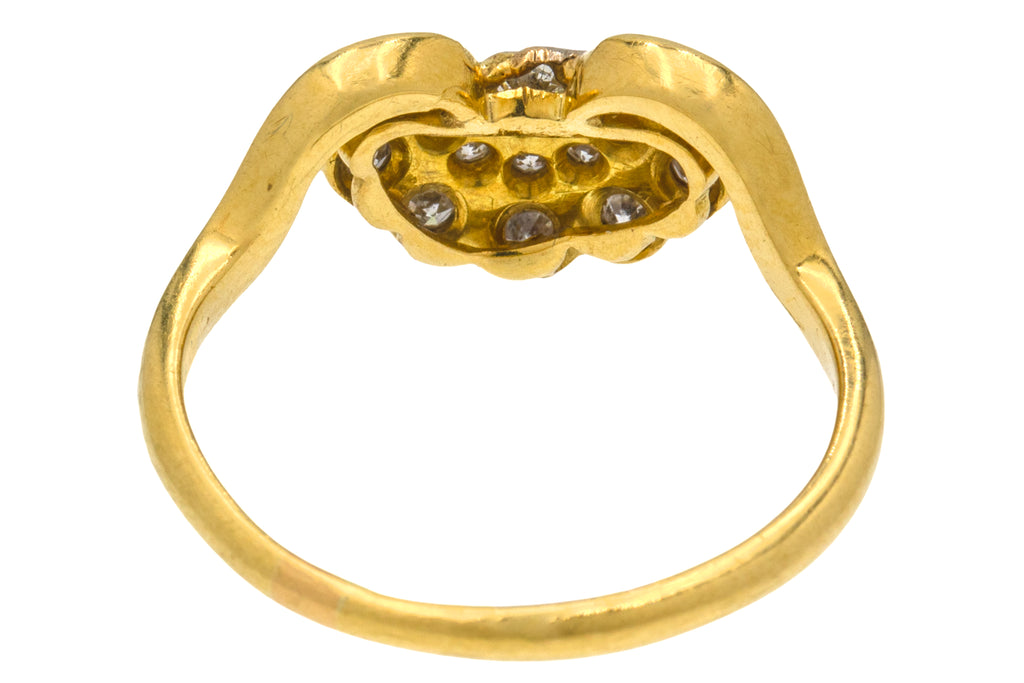 Rare Art Deco 18ct Gold Platinum Diamond Fan Ring, 0.25ct