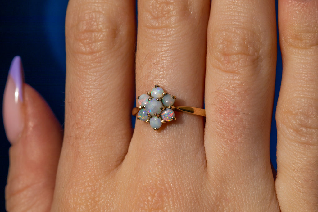 9ct Gold Opal Flower Cluster Ring