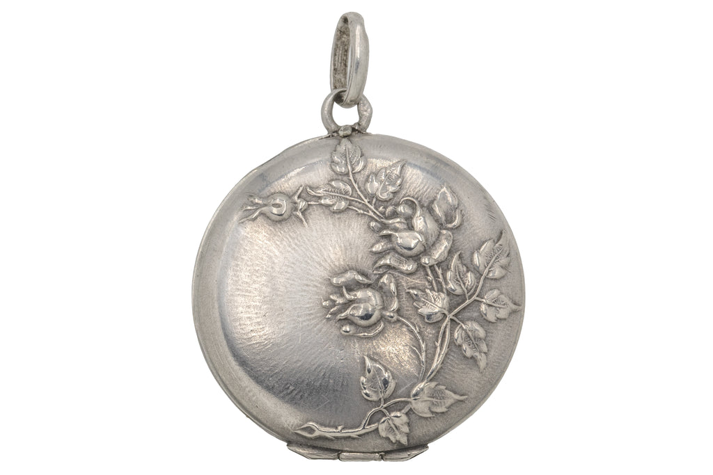 French Art Nouveau Silver Repoussé Roses Locket