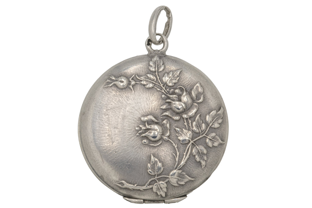 French Art Nouveau Silver Repoussé Roses Locket