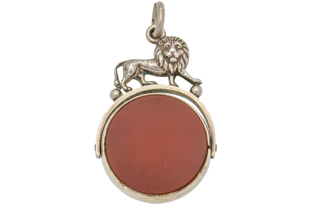Antique Silver Engraved Carnelian Spinner Fob Pendant