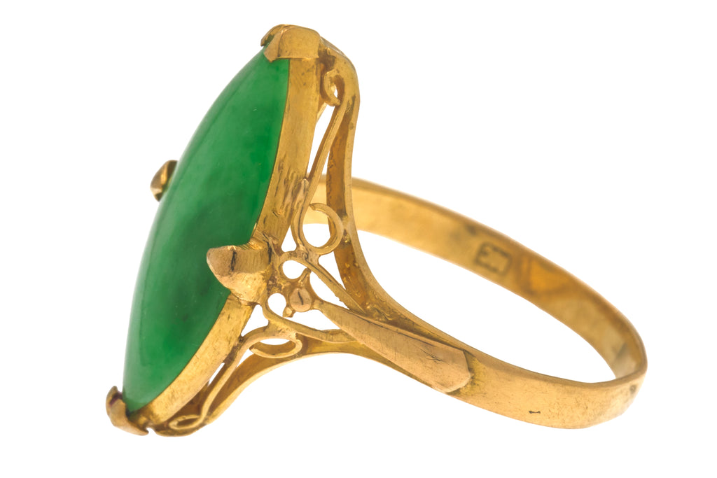 Art Deco 18ct Gold Jade Navette Ring