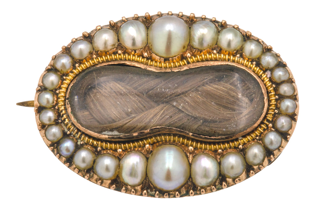 Georgian 9ct Gold Pearl Mourning Brooch, c. 1780-1820