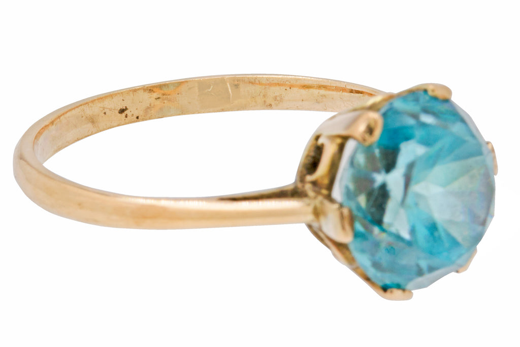 Art Deco 9ct Gold Zircon Solitaire Ring, 5.00ct Natural Blue Zircon