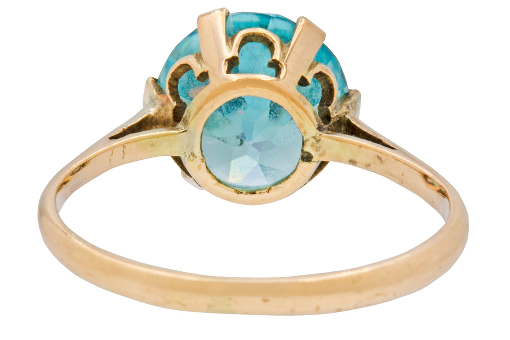 Art Deco 9ct Gold Zircon Solitaire Ring, 5.00ct Natural Blue Zircon