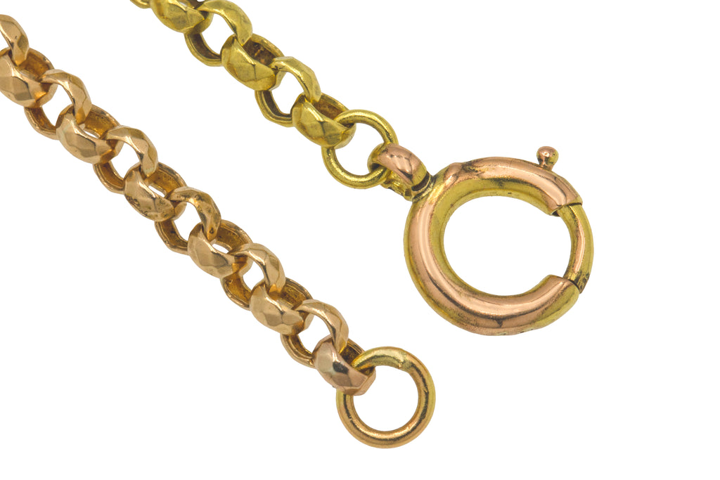 17" Antique 15ct Gold Faceted Belcher Chain, Bolt-Ring (8.2g)