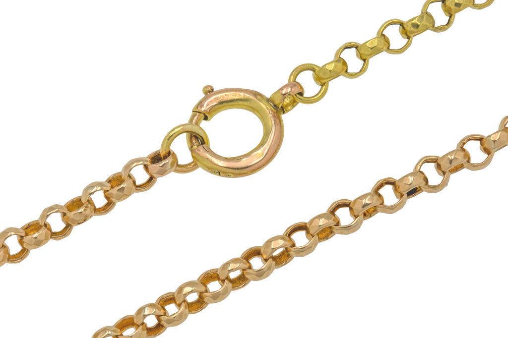 17" Antique 15ct Gold Faceted Belcher Chain, Bolt-Ring (8.2g)