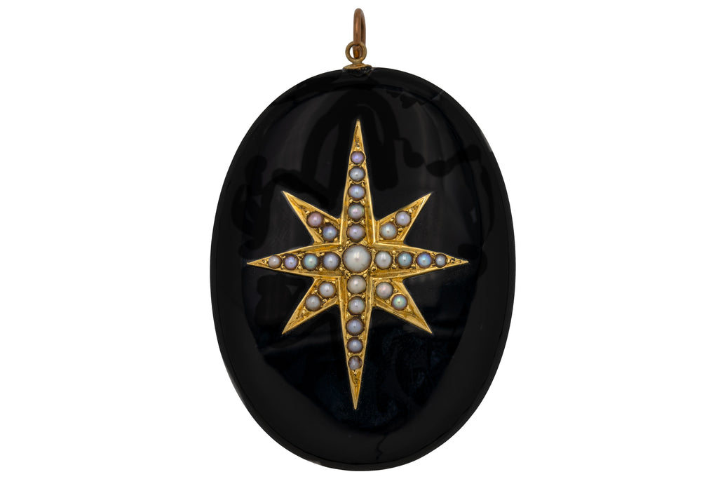 Victorian 9ct Gold Onyx Pearl Locket Pendant