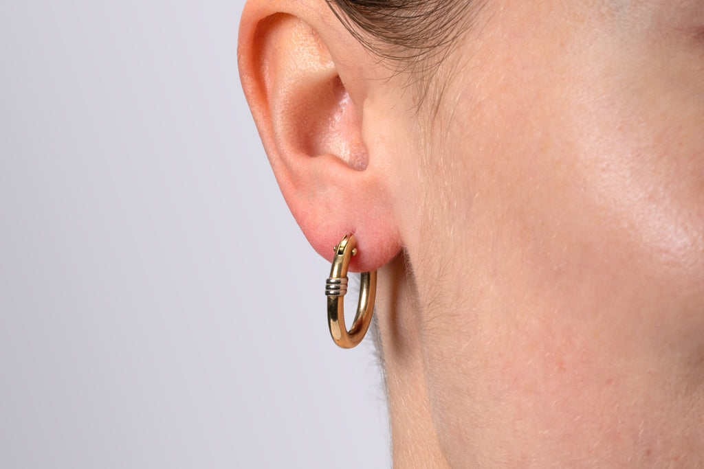 Solid 9ct Gold Bicolour Oval Hoop Earrings