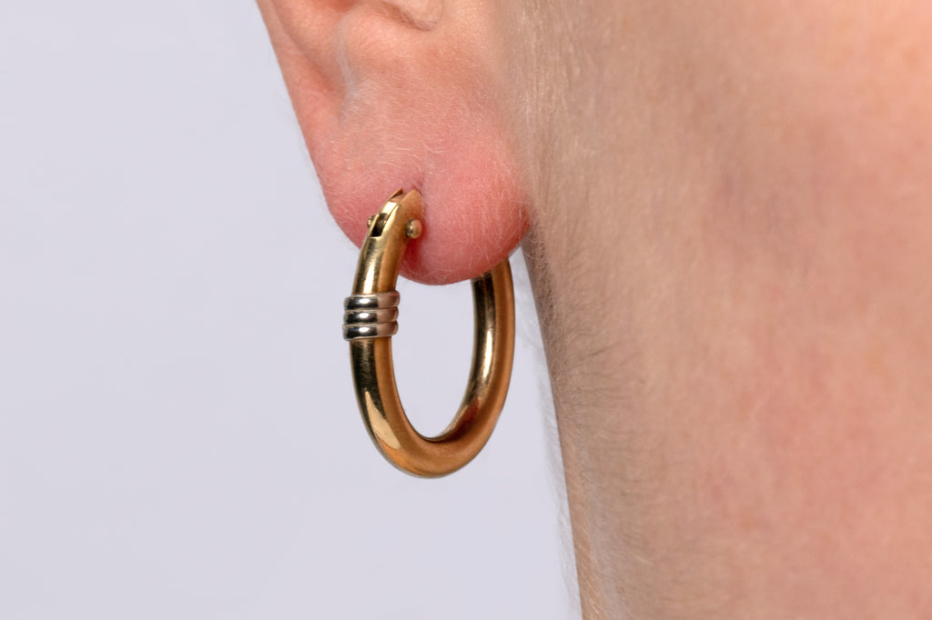 Solid 9ct Gold Bicolour Oval Hoop Earrings