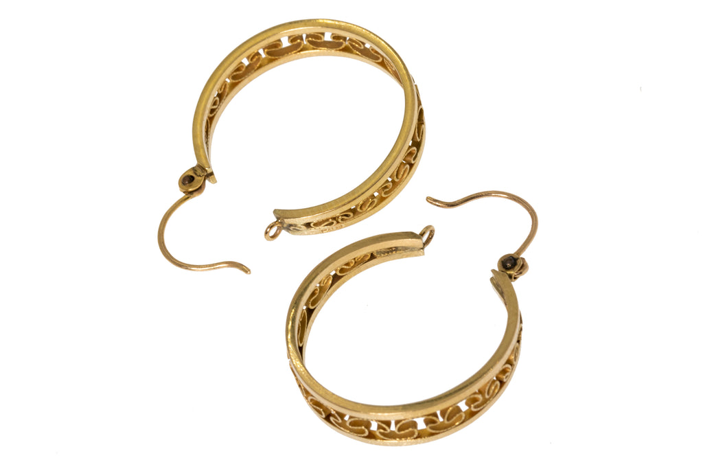 Mid-Century Vintage 9ct Gold Openwork Hoop Earrings