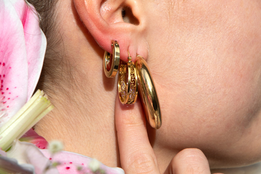 Mid-Century Vintage 9ct Gold Openwork Hoop Earrings