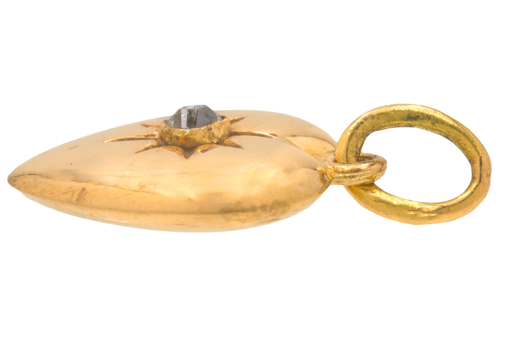 Antique 18ct Gold Diamond Puffy Heart Charm
