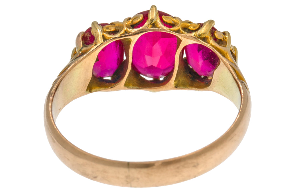 Antique 9ct Gold Verneuil Ruby Trilogy Ring, 2.50ct