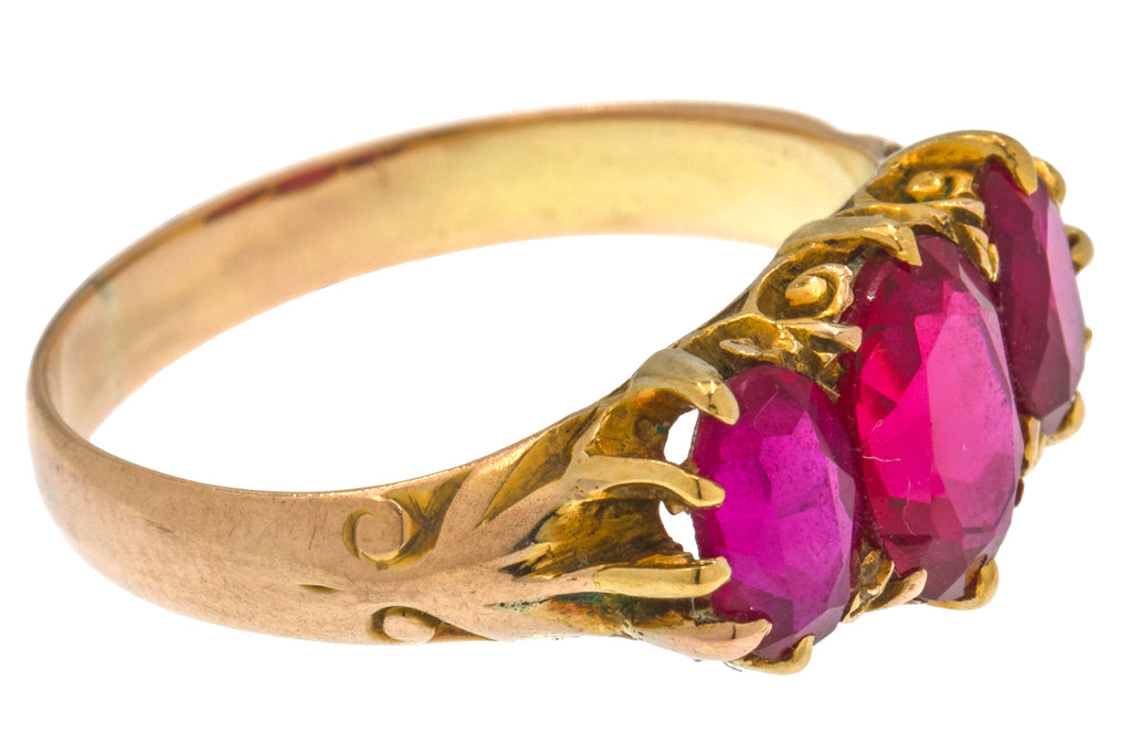 Antique 9ct Gold Verneuil Ruby Trilogy Ring, 2.50ct