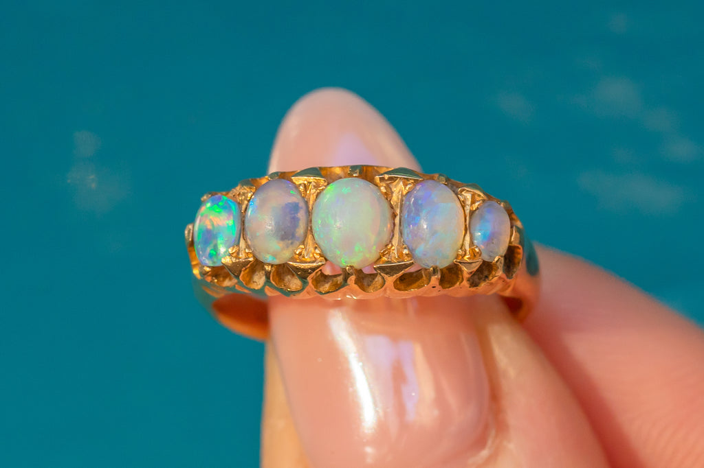 Antique 18ct Gold Opal Five Stone Ring, 0.55ct