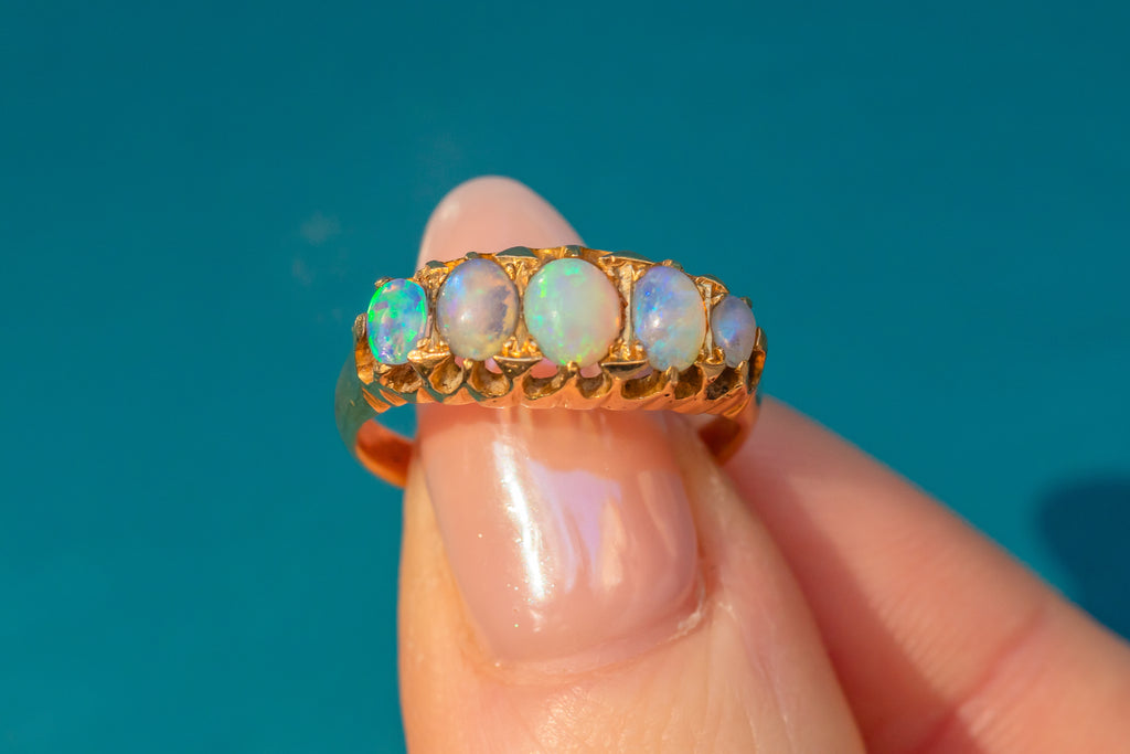 Antique 18ct Gold Opal Five Stone Ring, 0.55ct