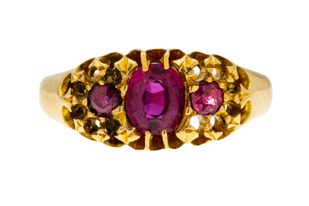 Edwardian 18ct Gold Natural Ruby Trilogy Ring, 0.65ct